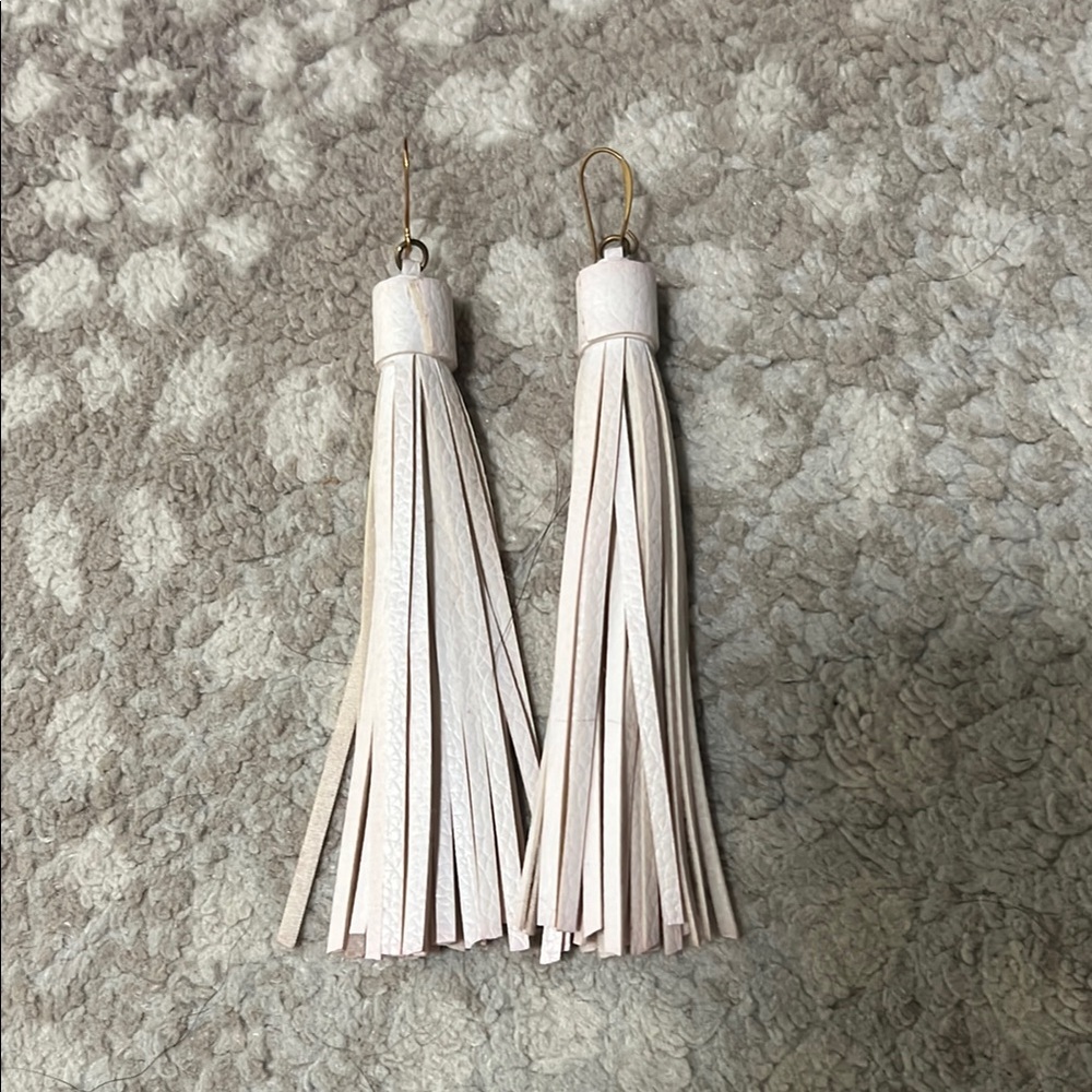 Leather Tassel Earrings with Metal Cap and Fringe Design